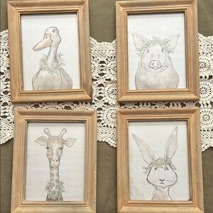 Set of Four Animal Sketch Framed Art by Artist/illustrator Nicole Tamarin
